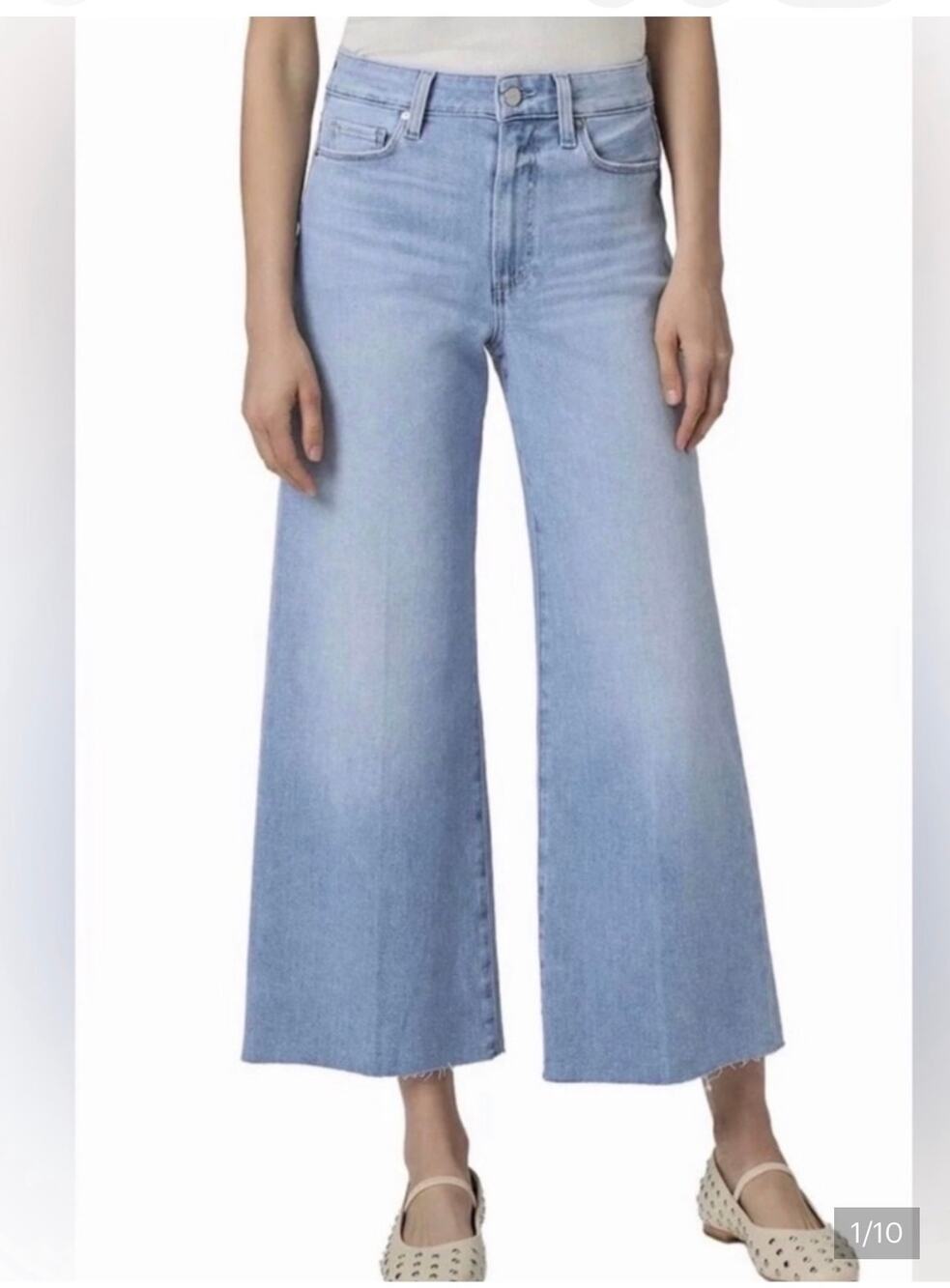 PAIGE Genesee Crop Wide Leg Jeans High Rise Light Wash Womens Size 25